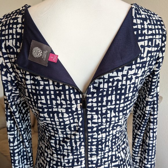 Navy and White Long Sleeved Shift Dress by Vince Camuto- Size 4 - Picture 4 of 6